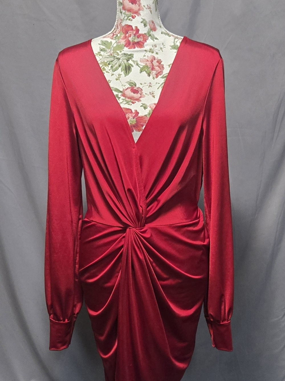 Boohoo Crimson Twist-Front Long Sleeve Dress
